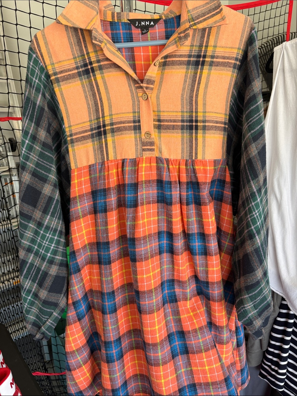 Women’s flannel Orange Plaid Button-Front Tunic